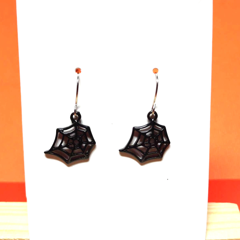 #15 HALLOWEEN Black Spider Earrings Spider Web Dangle Earrings NEW - Picture 3 of 11